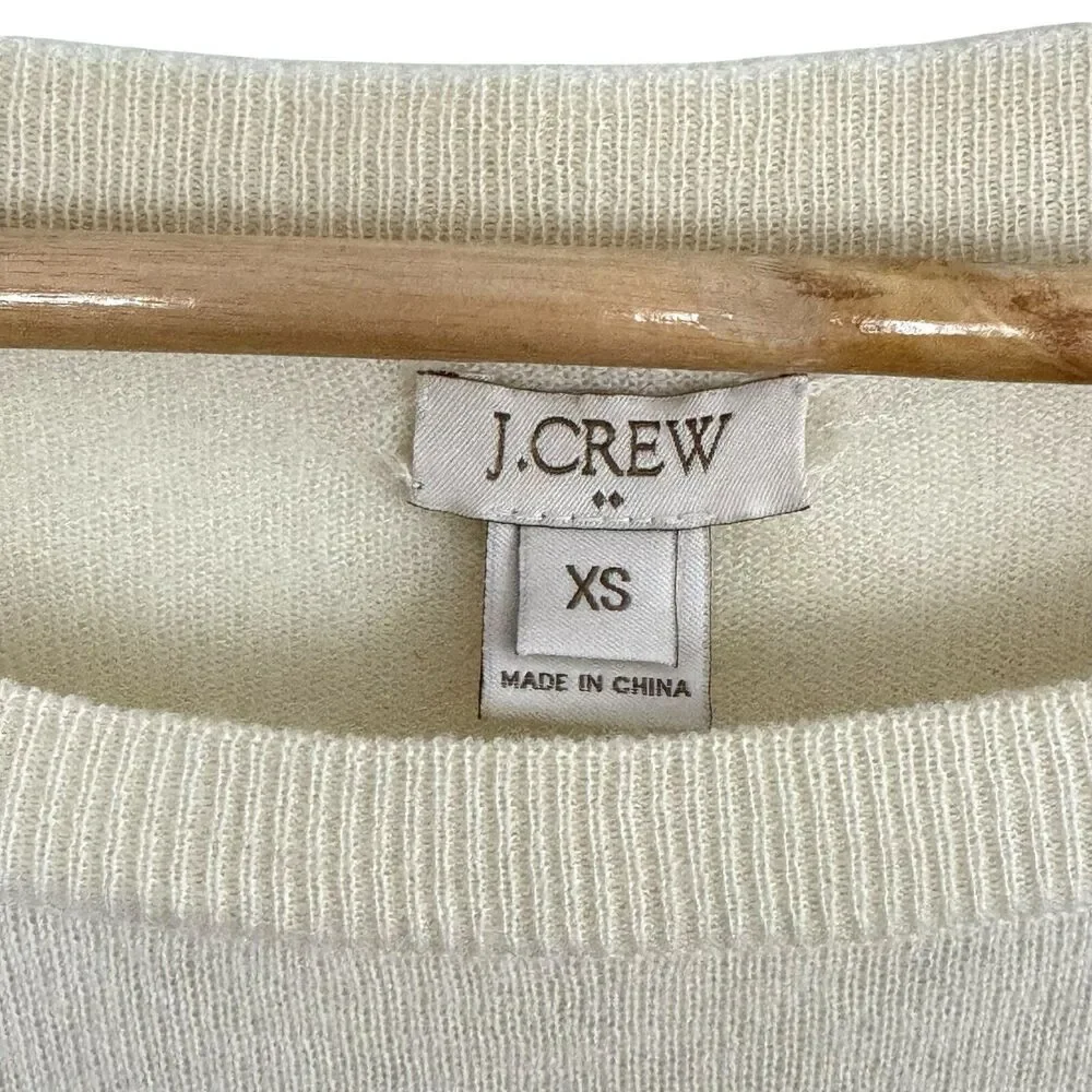 J Crew Women's Colorblock Sweater XS Cream Gray Merino Wool‎ Pullover Minimal